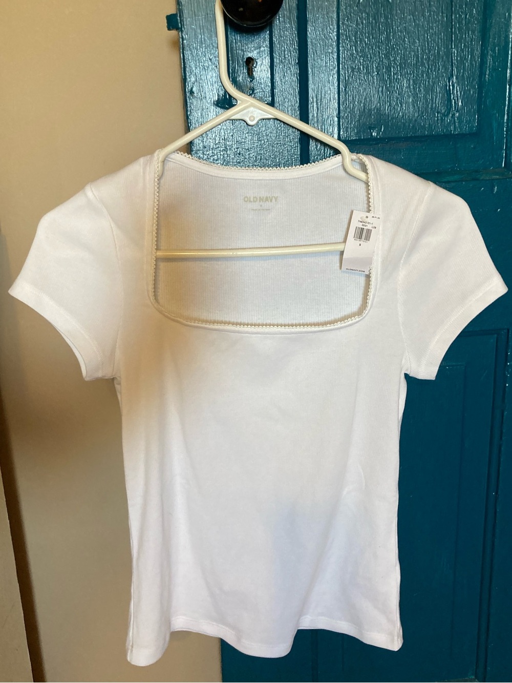Old Navy White and Black Square-Neck Short Sleeve Tees with Trim